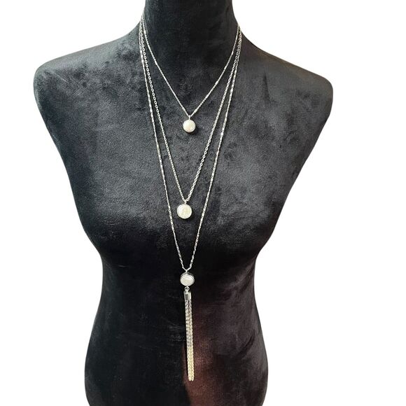 VERONESE Layered Necklace Silver Tone Baroque Pearl Pendant Tassel Chain Women - Picture 9 of 16